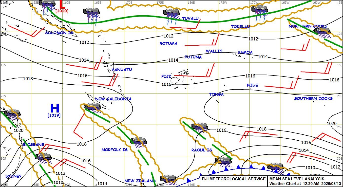 Official Fiji Met mean sea-level pressure analysis chart