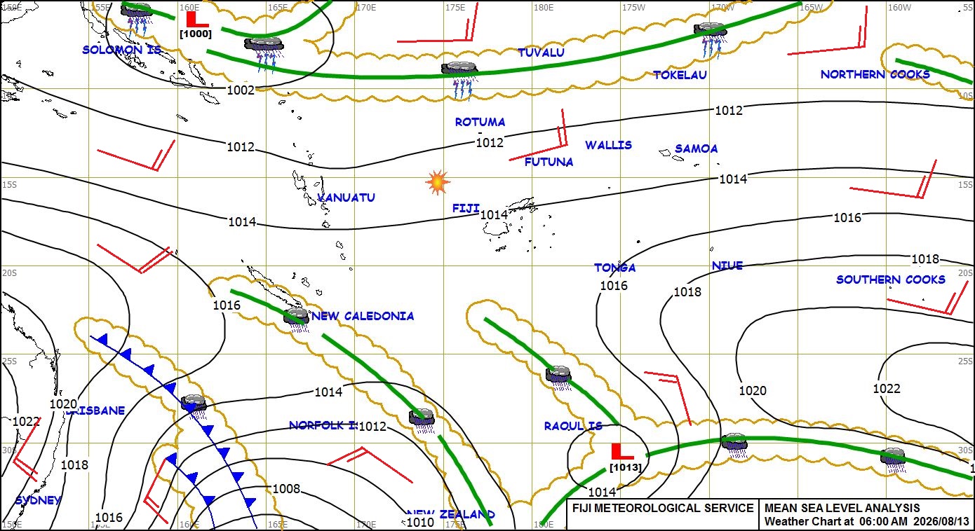 Official Fiji marine weather map showing Fiji marine forecast zones